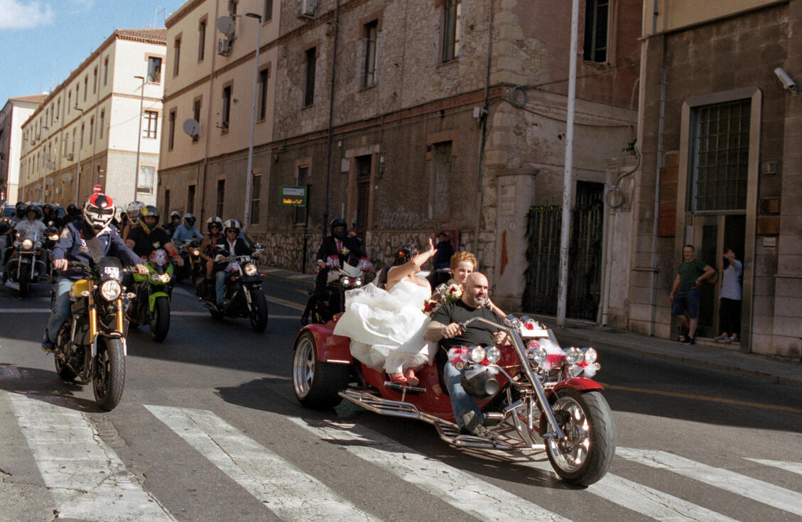 Motorcycle wedding procession through Cagliari, Sardinia Motorcycle wedding procession through Cagliari, Sardinia